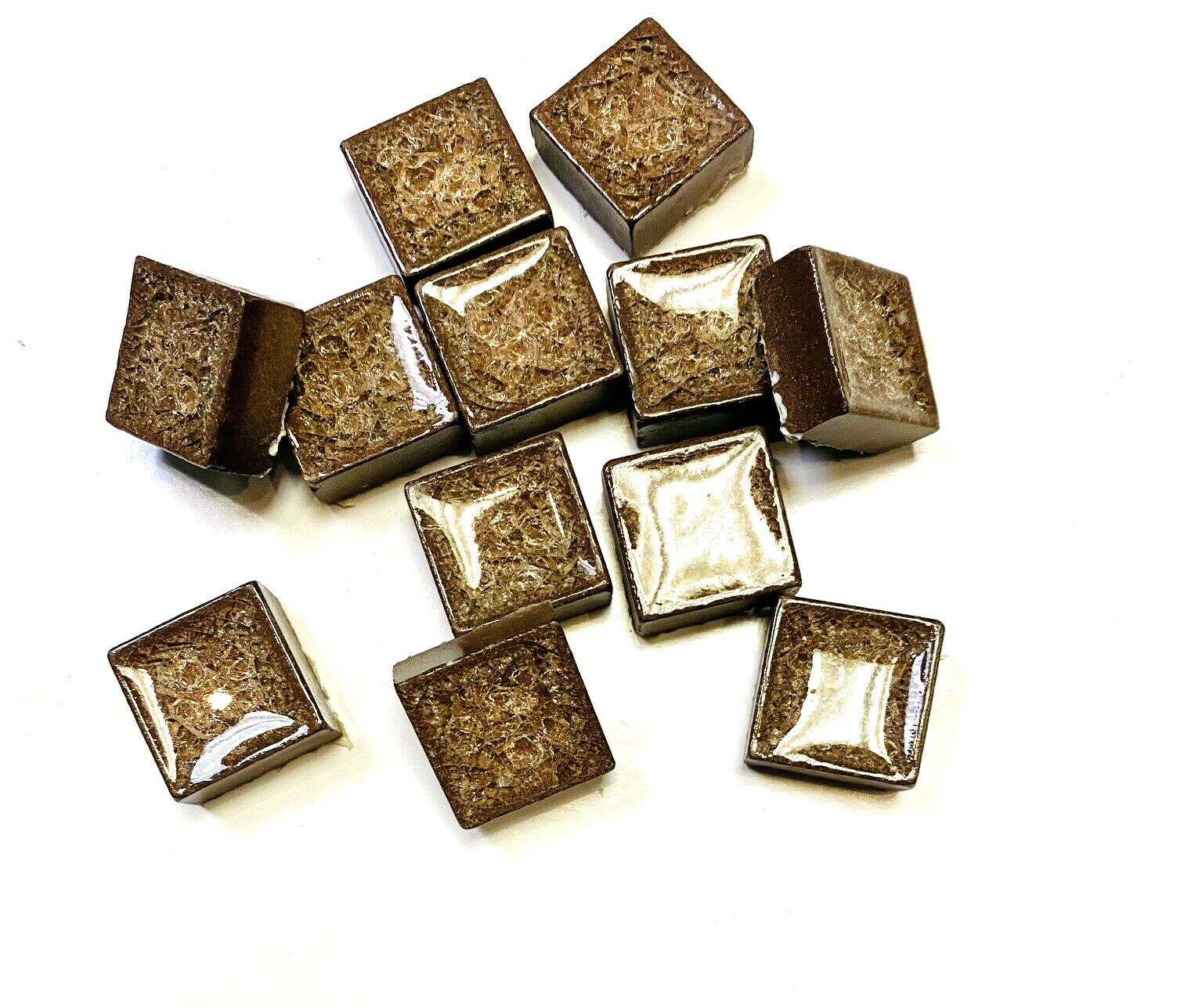 Milky Chocolate Crackled Genuine Glass 1×1 Decorative Insert (Pack of 5 pieces)