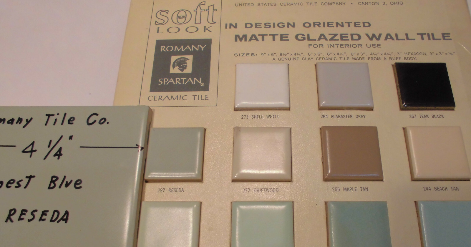 1 pcs. Vintage *Greenest Blue* Ceramic Tile…4-1/4″ Matte Finish by Romany NOS