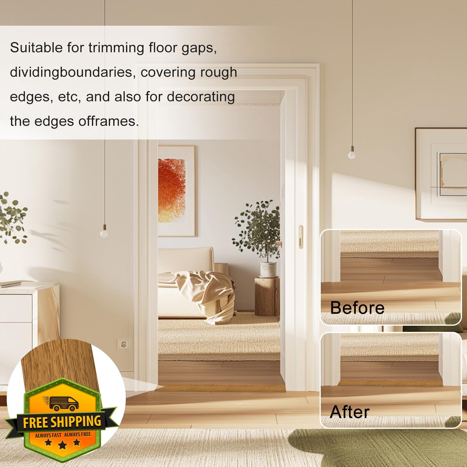 Farady 20Ft Light Brown Wood Grain Floor Strip