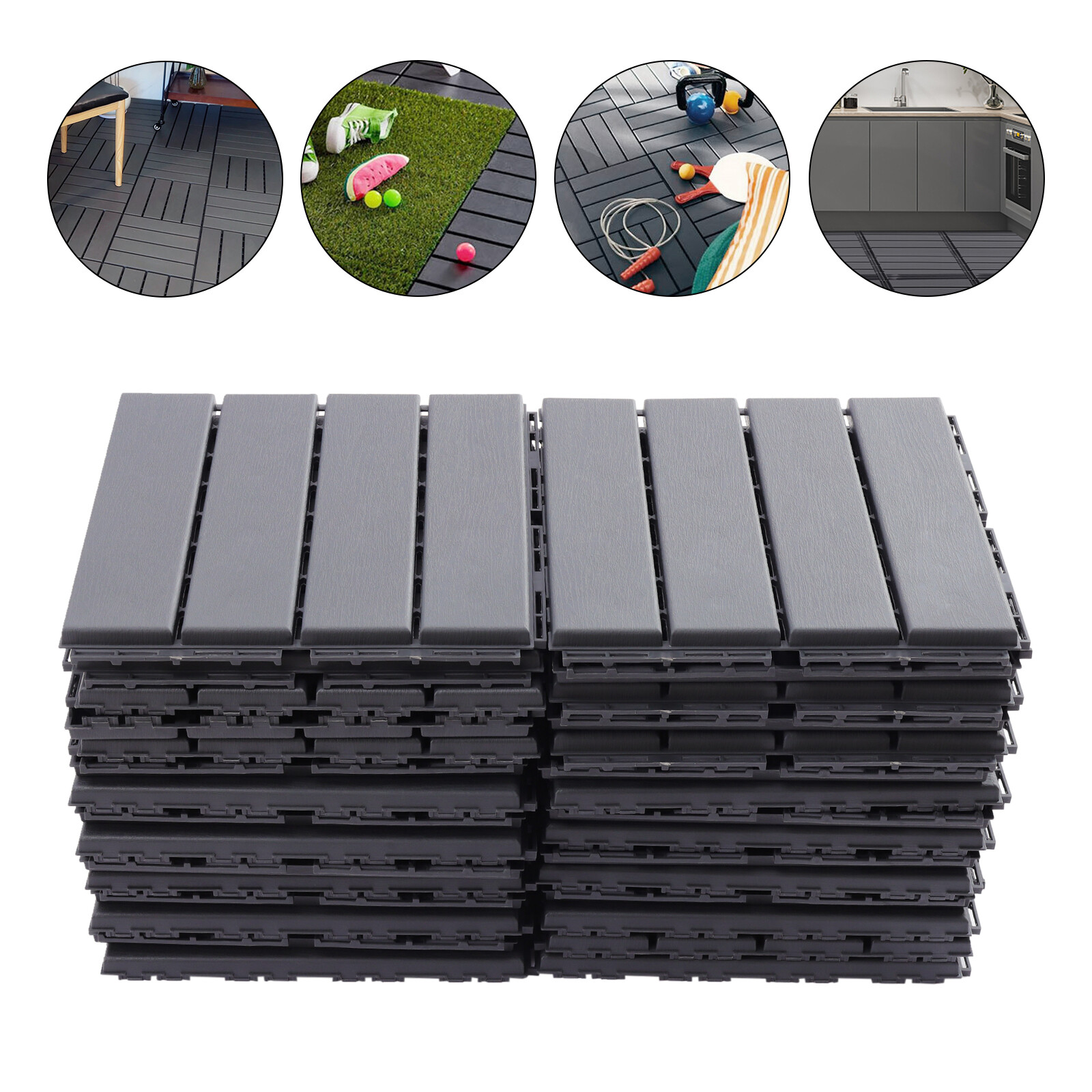 30PCS Outdoor Deck Patio Tiles Interlocking Flooring Tiles Set Replacement Tiles
