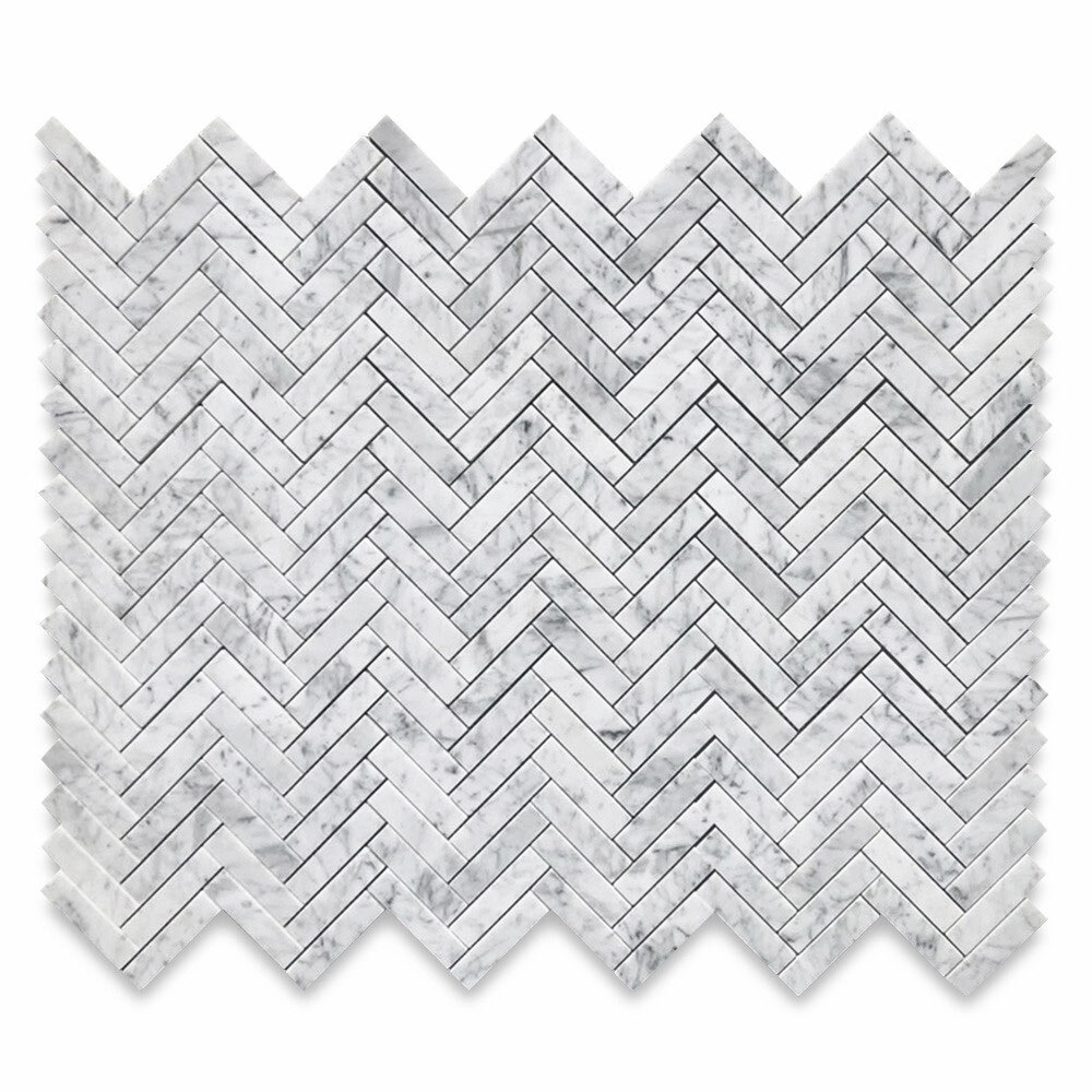 C7FXH Carrara White 1×4 Herringbone Marble Mosaic Tile Honed Venato Bianco