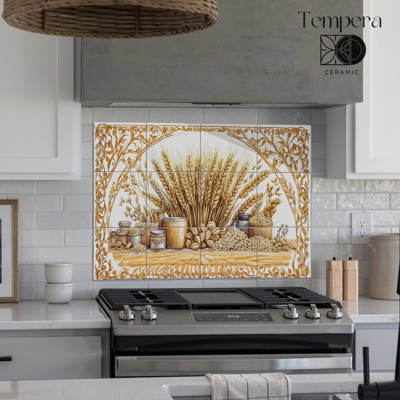 Wheat Farmhouse Backsplash Tiles, Rustic Kitchen Wall Decor