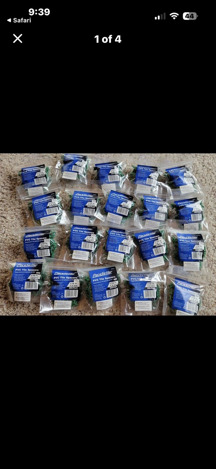 PaceSetter 1/16” PVC Tile Spacers 250-Pack Green Lot of 20 Bags New