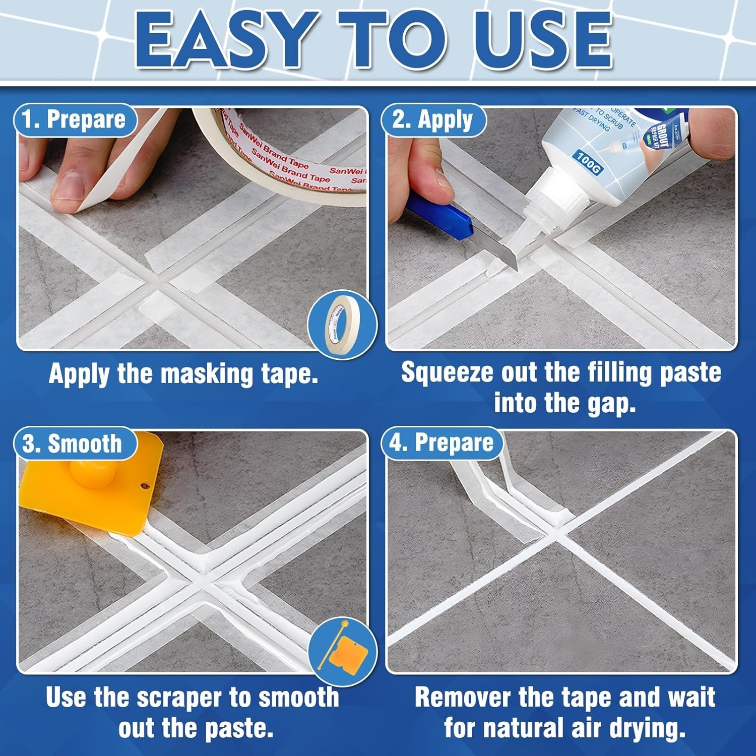 Tile Grout Repair Kit 2 Pack Fast Drying Waterproof Filler for Bathroom Kitch…