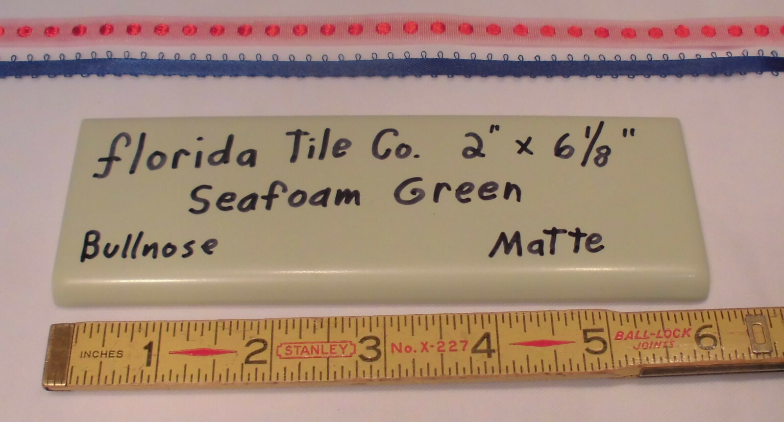1 pc. Florida Tile Co. *Seafoam Green* Bullnose Ceramic Tile, flat surface type