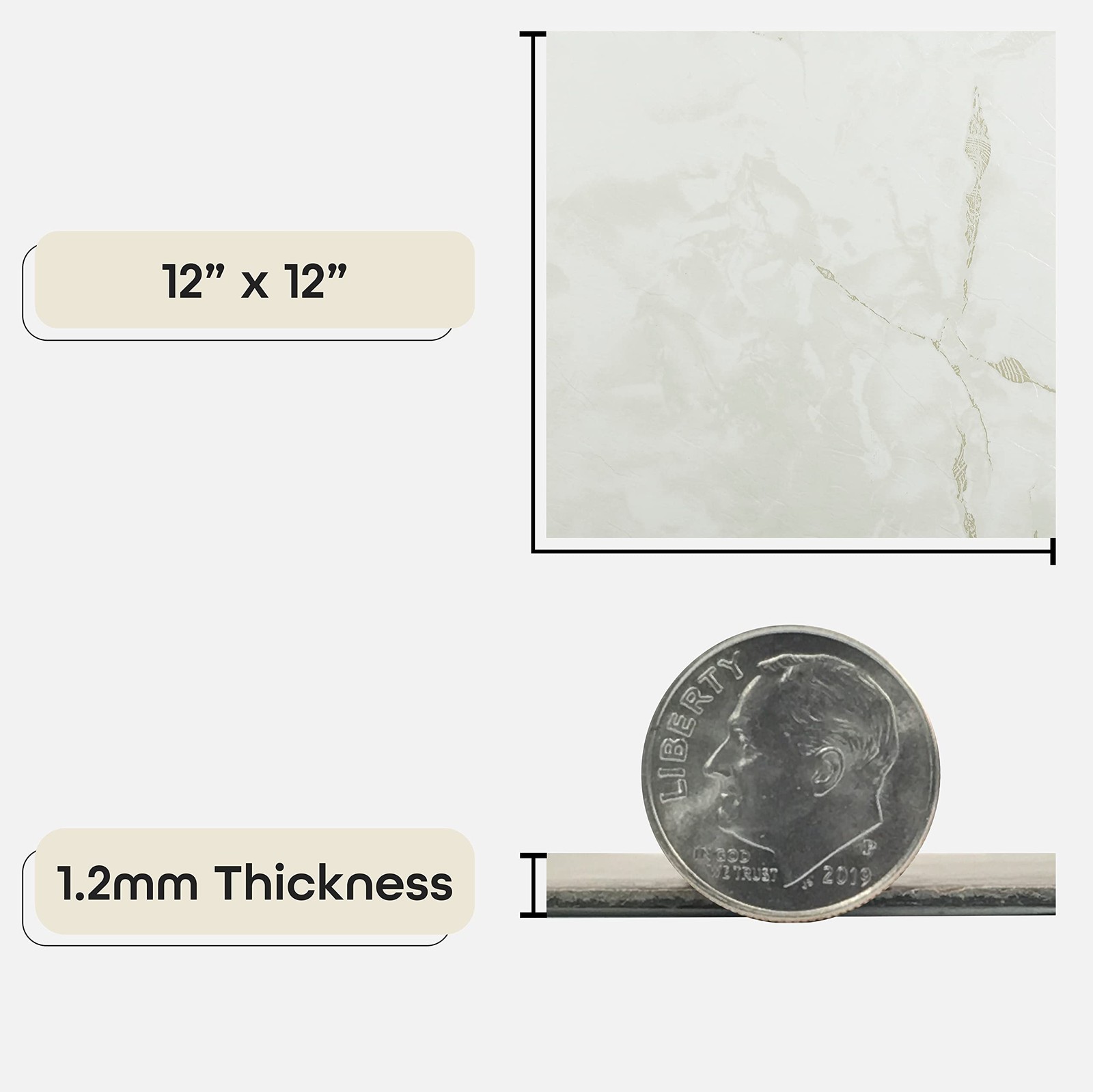 Nexus Self Adhesive 12-Inch Vinyl 20 Tiles, Classic White with Grey Veins