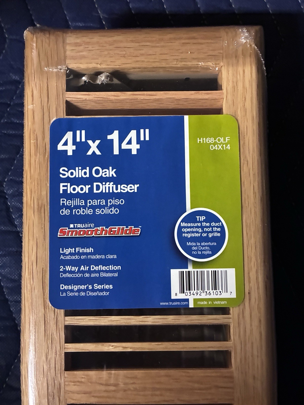 Truaire Solid Oak 4”x14” Floor Diffuser Smoothglide LightFinishOpen Box H168-OLF