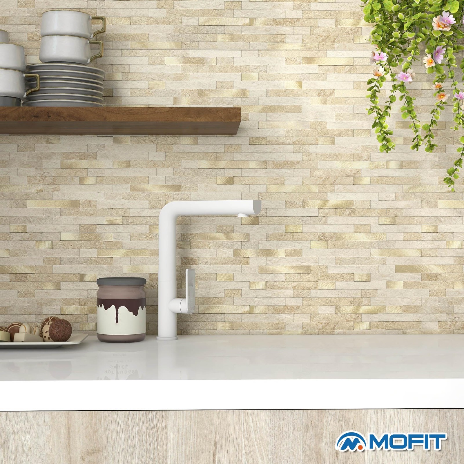 MOFIT 3D Stone Brick Backsplash Tile for Kitchen Peel and Stick Self-Adhesive…