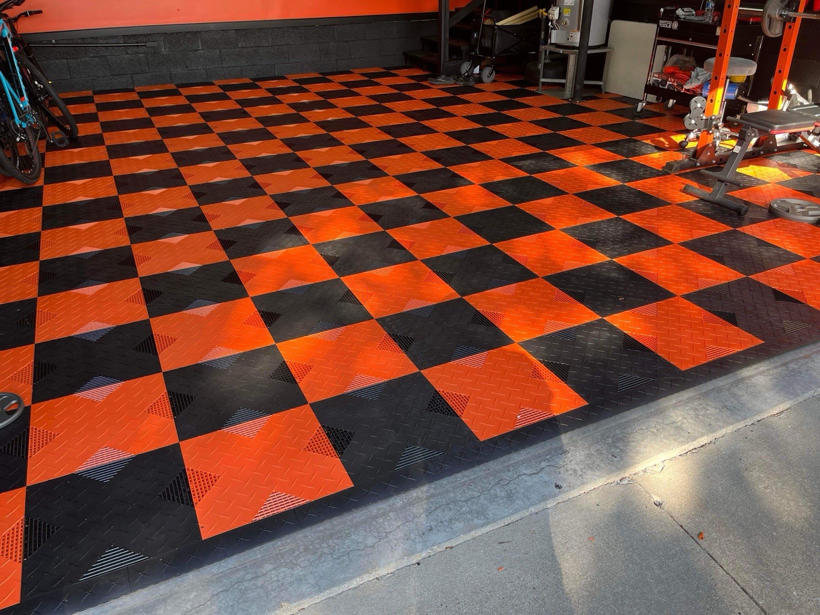 Orange … HYBRID-X garage floor tiles. 50 square feet 17” X 17” MADE IN USA