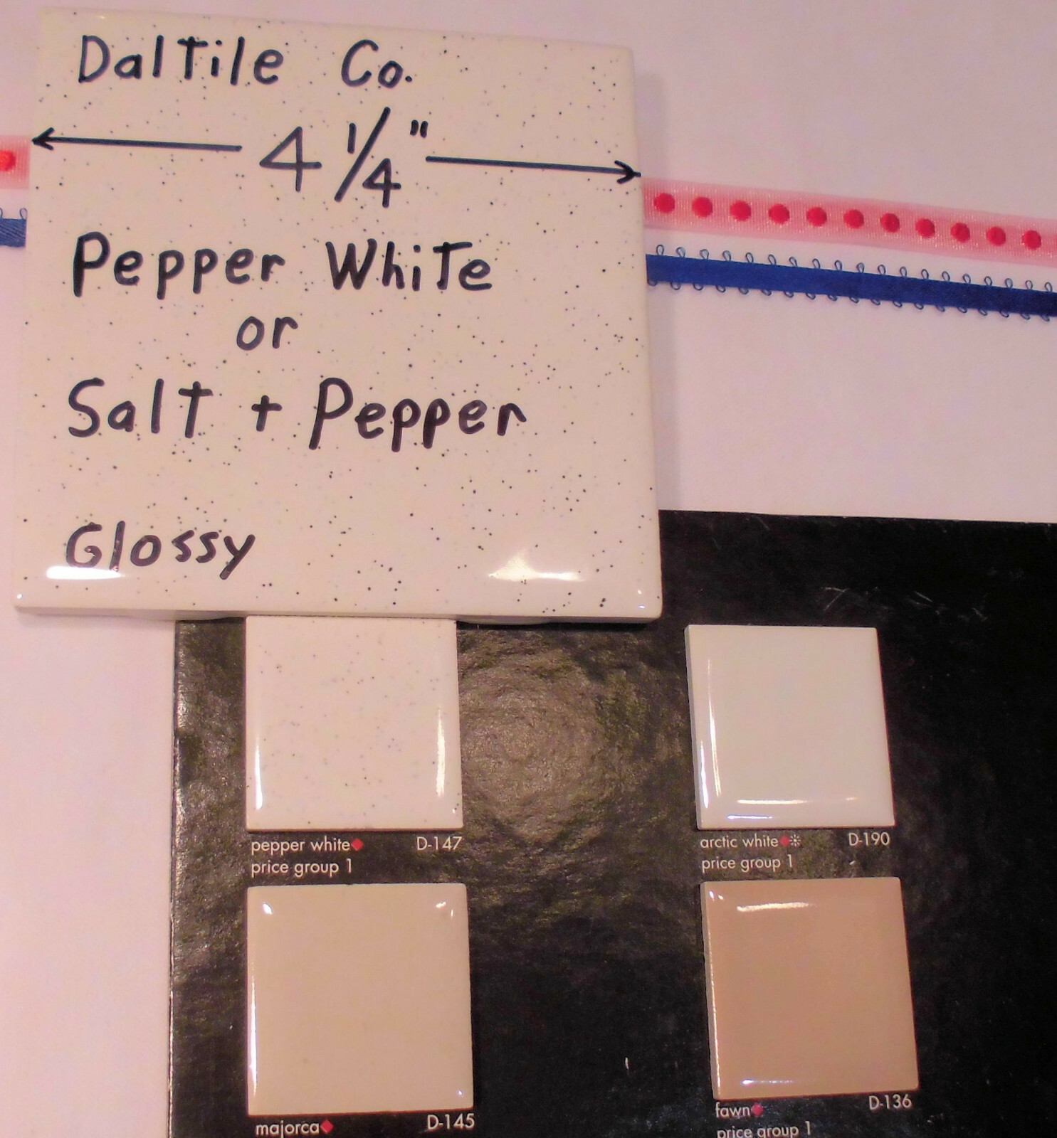 1 pc. Pepper White Glossy Ceramic Tile by Daltile 4-1/4″ Salt & Pepper, NEW