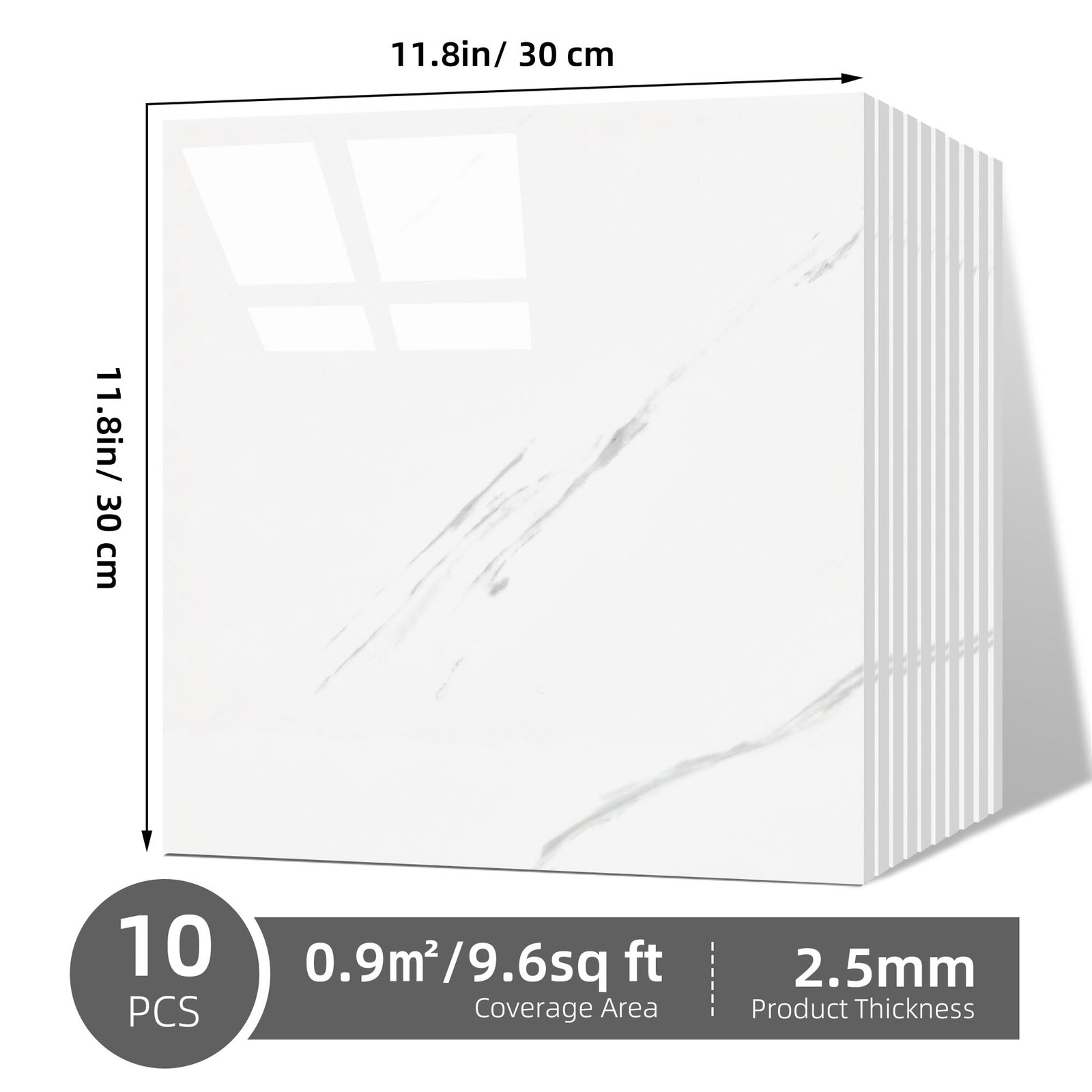 Peel and Stick Tile Shower Waterproof Marble Tiles Wall Panels, 11.8″x11.8″ S…