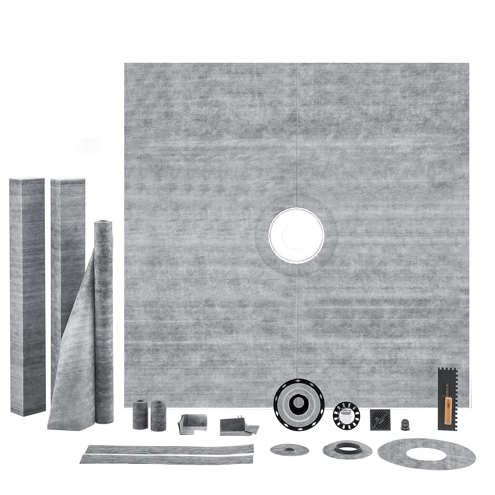 VEVOR PVC Shower Curb Kit Shower Pan Kit 72×72″ w/ 2″ Central Flange Waterproof