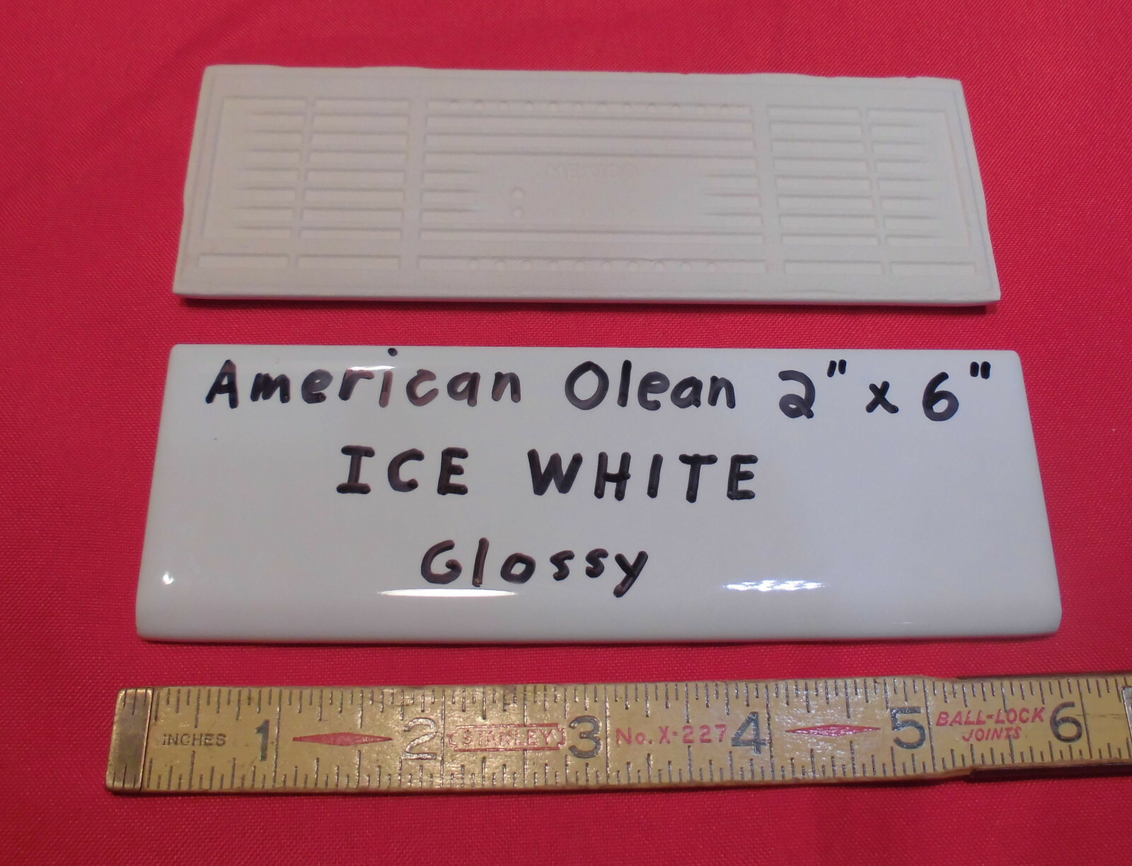 12 pcs. *Glossy Ice White* 2″ X 6″ Bullnose Ceramic Tiles; American Olean, New