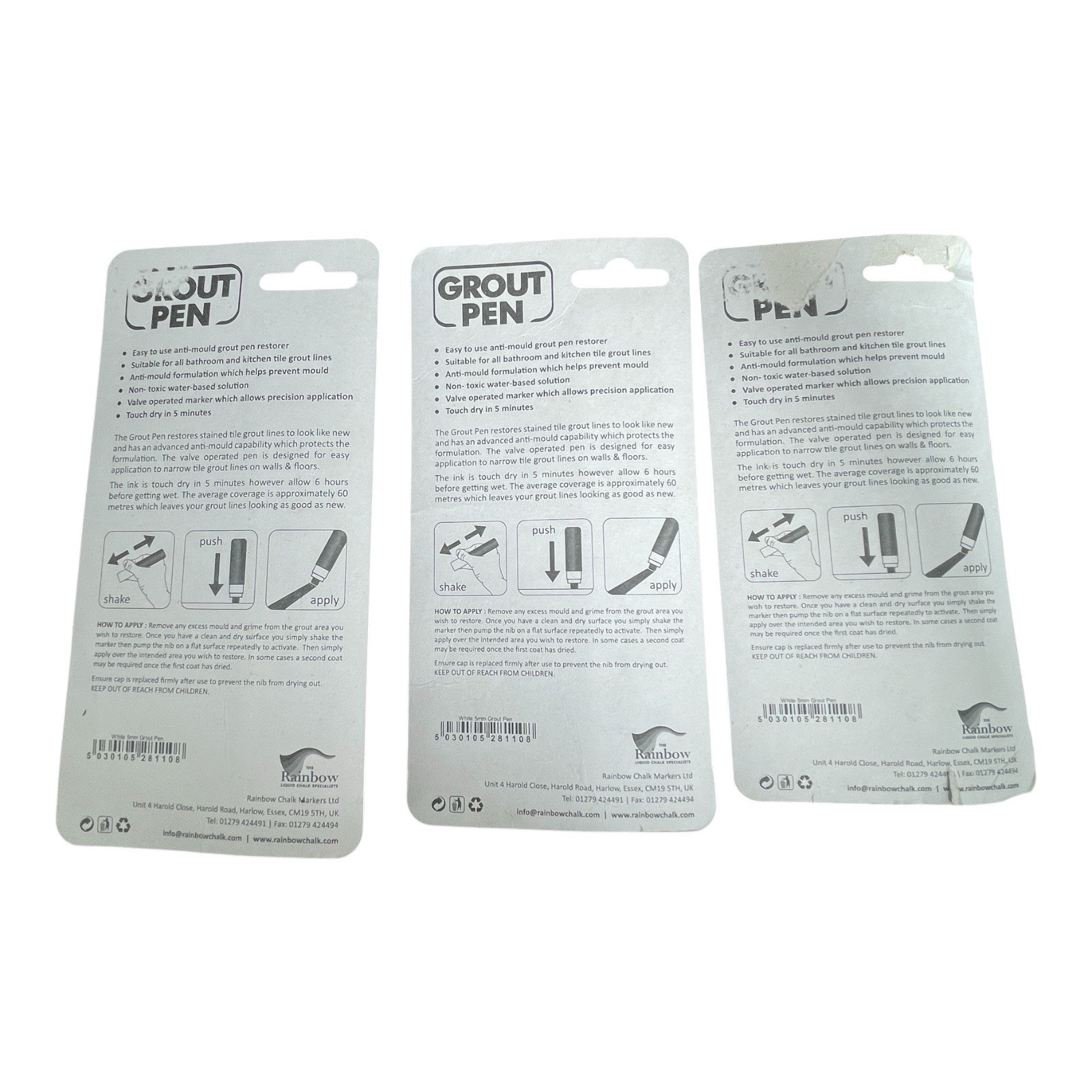 Lot of 3 RAINBOW GROUT RESTORER PEN 7ml – White