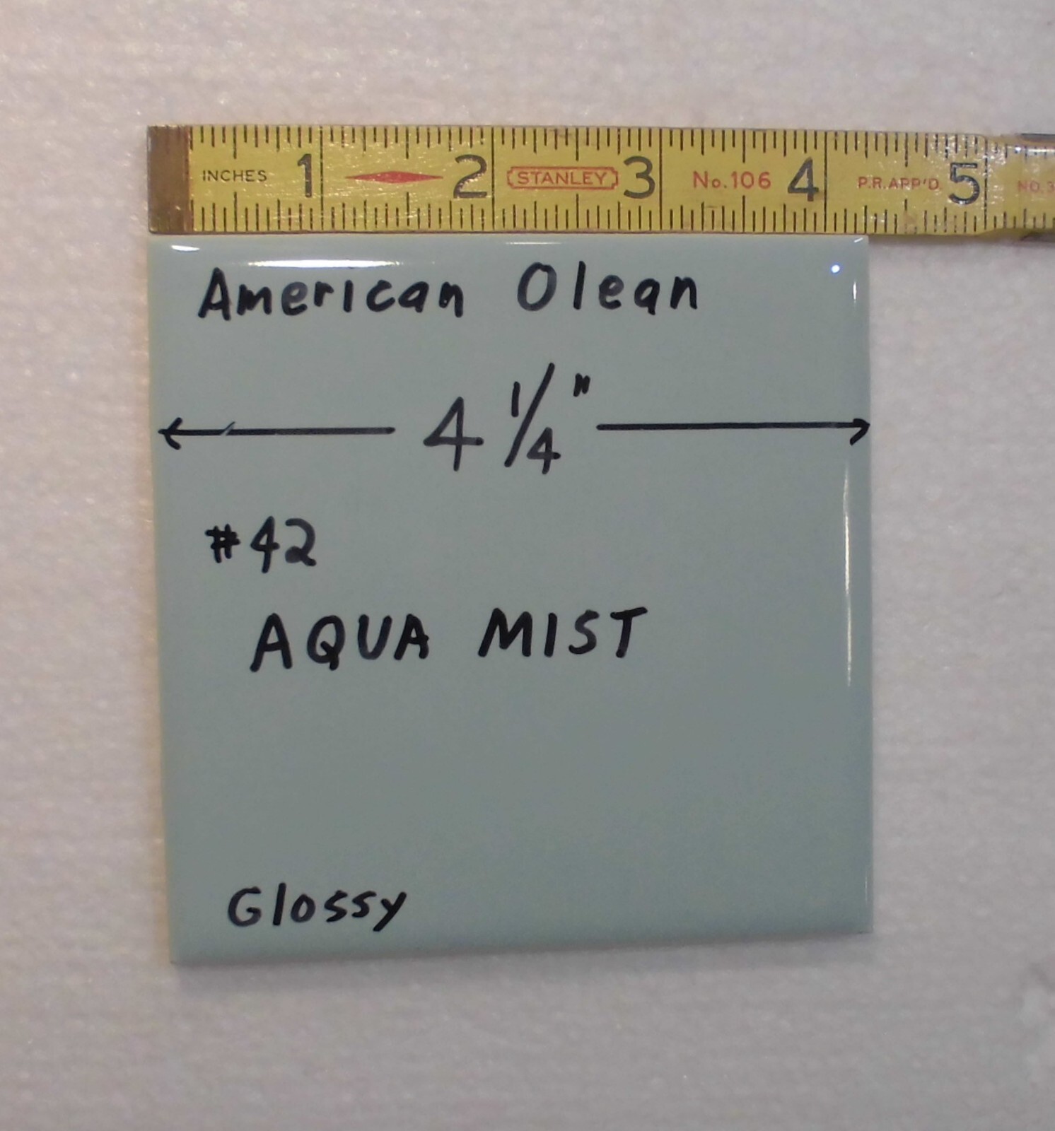 1 pc. Glossy Ceramic Tile *Aqua Mist #42* American Olean 4-1/4″ Blue-Green NOS