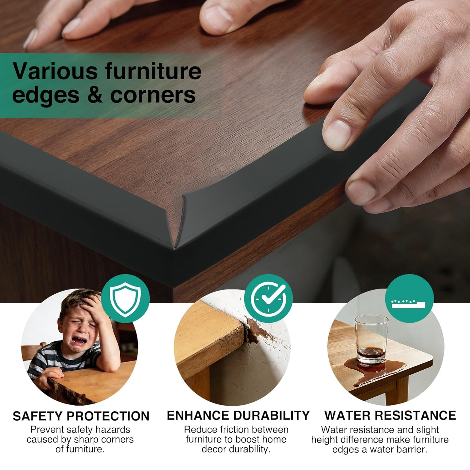 Flexible Wall Corner Protector Molding Trim 10ft Black Self Adhesive Peel and