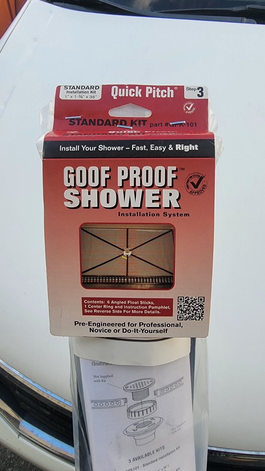New GOOF PROOF SHOWER INSTALLATION SYSTEM QPK-101 Quick-Pitch Standard Kit