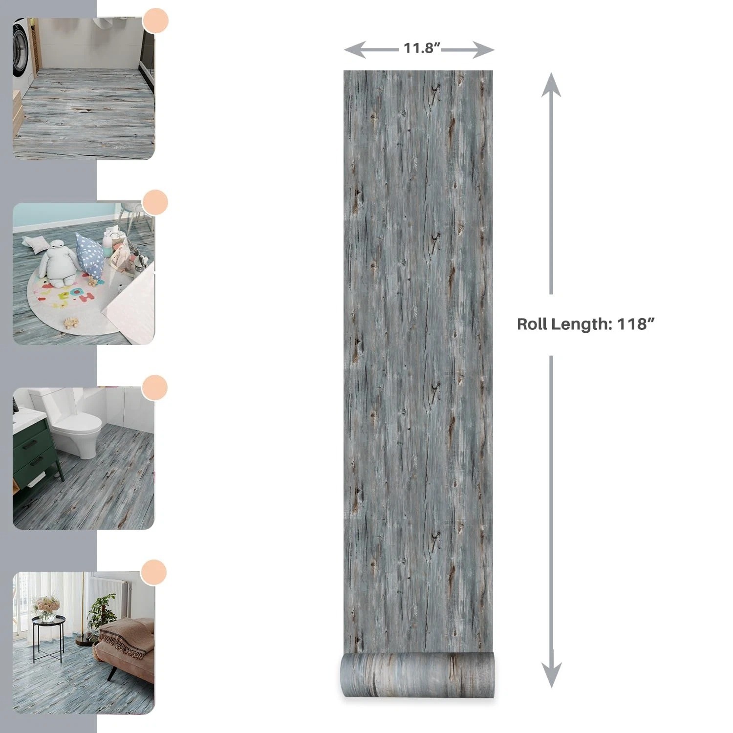 Peel and Stick Floor Tile – 11.8″ X 118″ Vinyl Flooring Roll, Wood Grain Text…