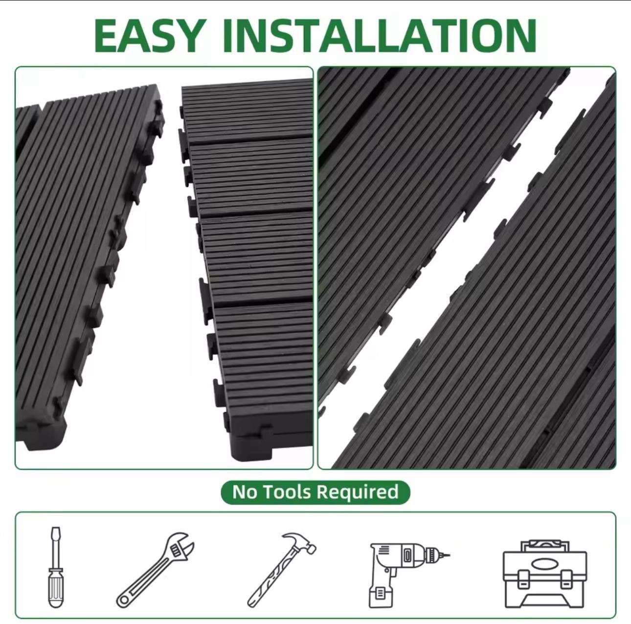 Sturdy Interlocking Acacia Wood Deck Tiles Non-Slip Outdoor Flooring Easy DIY US