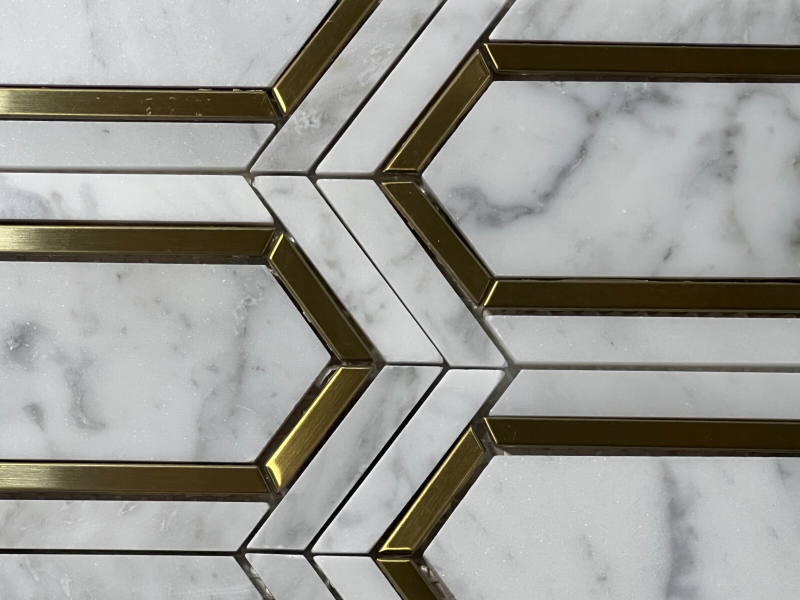 S18 Carrara White/Gold Marble Hexagon Mosaic Tile Kitchen Bathroom, 7 sheets