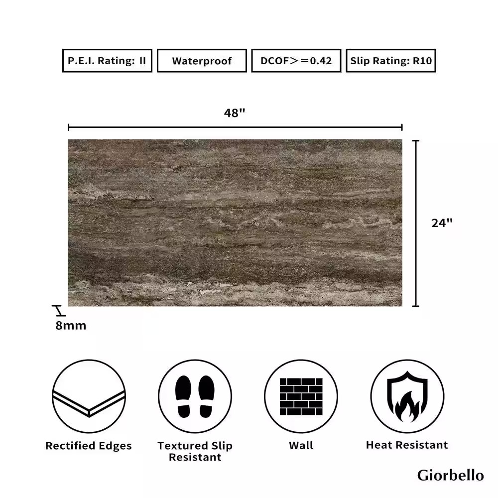 American Travertine Titanium 24 In. X 48 In. Chiseled 3D Porcelain Large Format