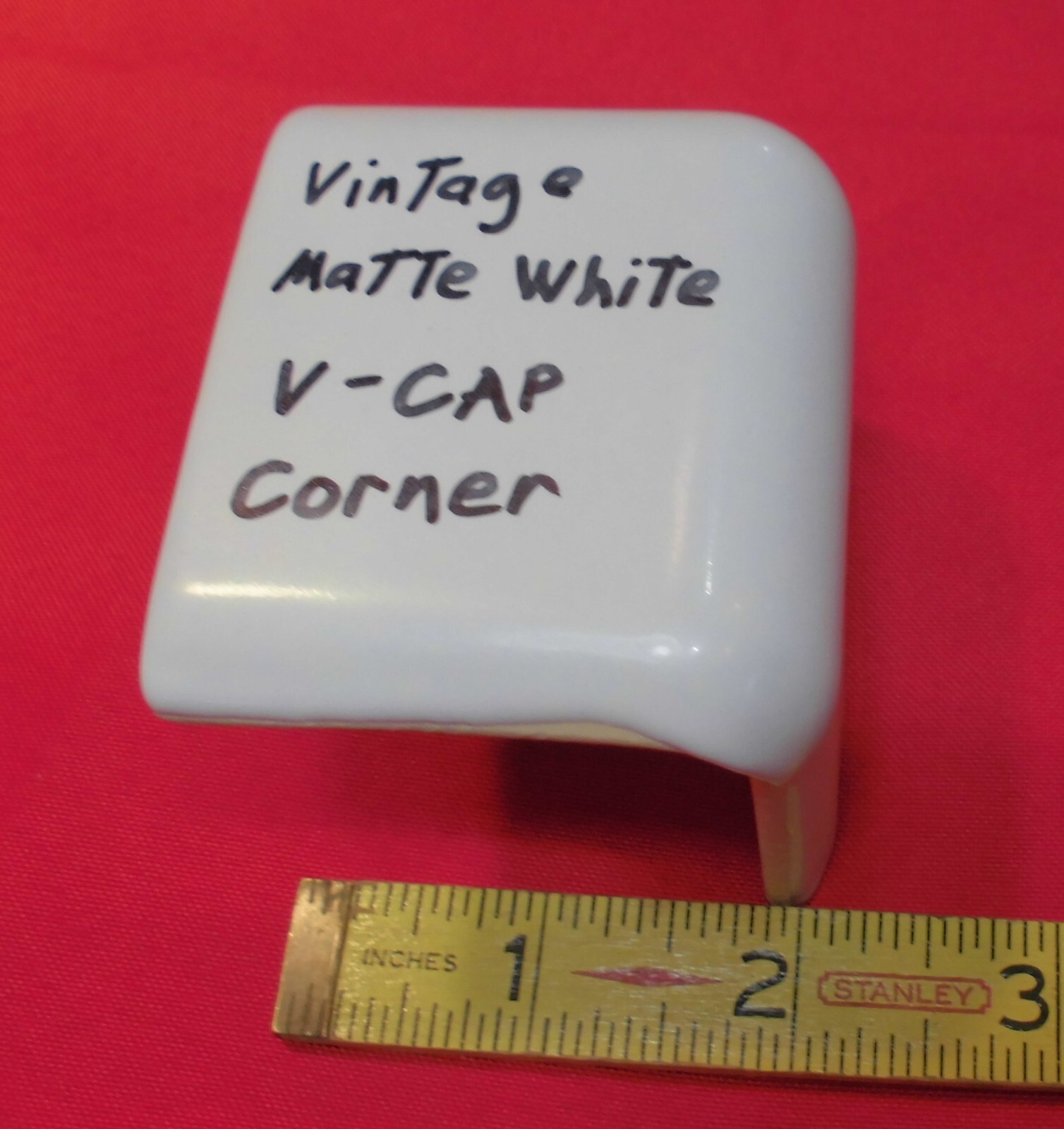 1 pc. *Vintage Matte White* V-Cap Corner Ceramic Trim Tile: Counter Top Edging
