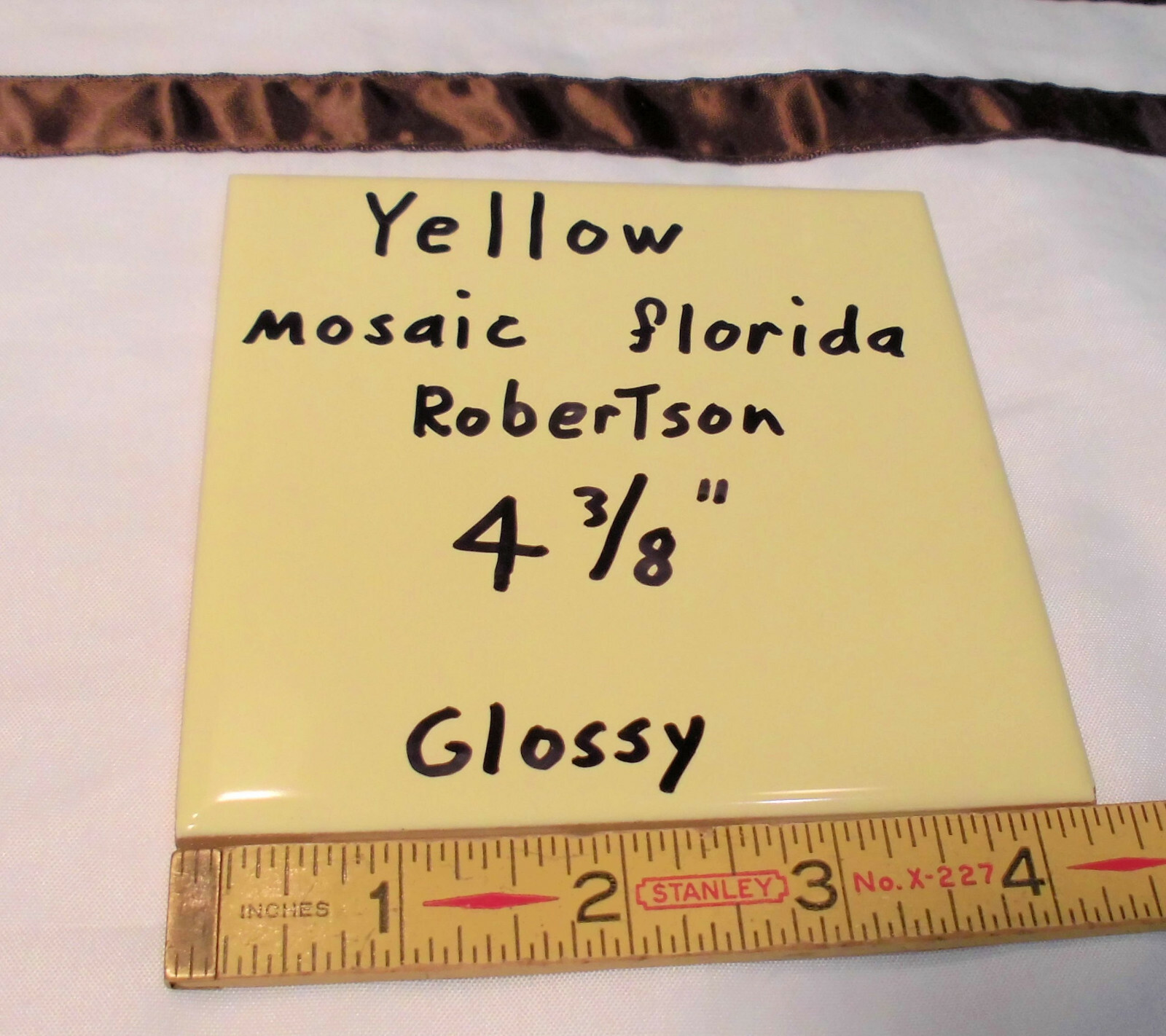 1 pc. Glossy Yellow Ceramic Tile 4-3/8″ ; Matches: Florida, Mosaic & Robertson