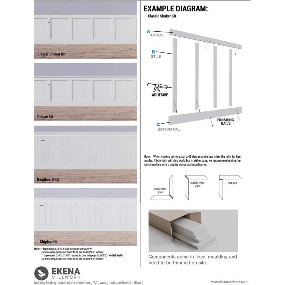 Ekena Millwork 5/8″x96″x40″ PVC Beadboard Wainscoting (Heights Up-To 41-5/8″)