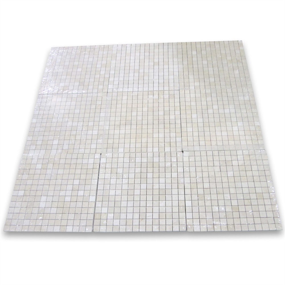 M23XP Crema Marfil Beige Marble 3/4×3/4 Grid Square Mosaic Tile Polished