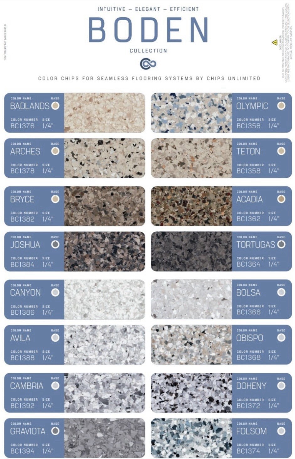 CHIPS FLAKES FOR EPOXY FLOORS OBISPO MIX 1/4” 40 Lb Cs