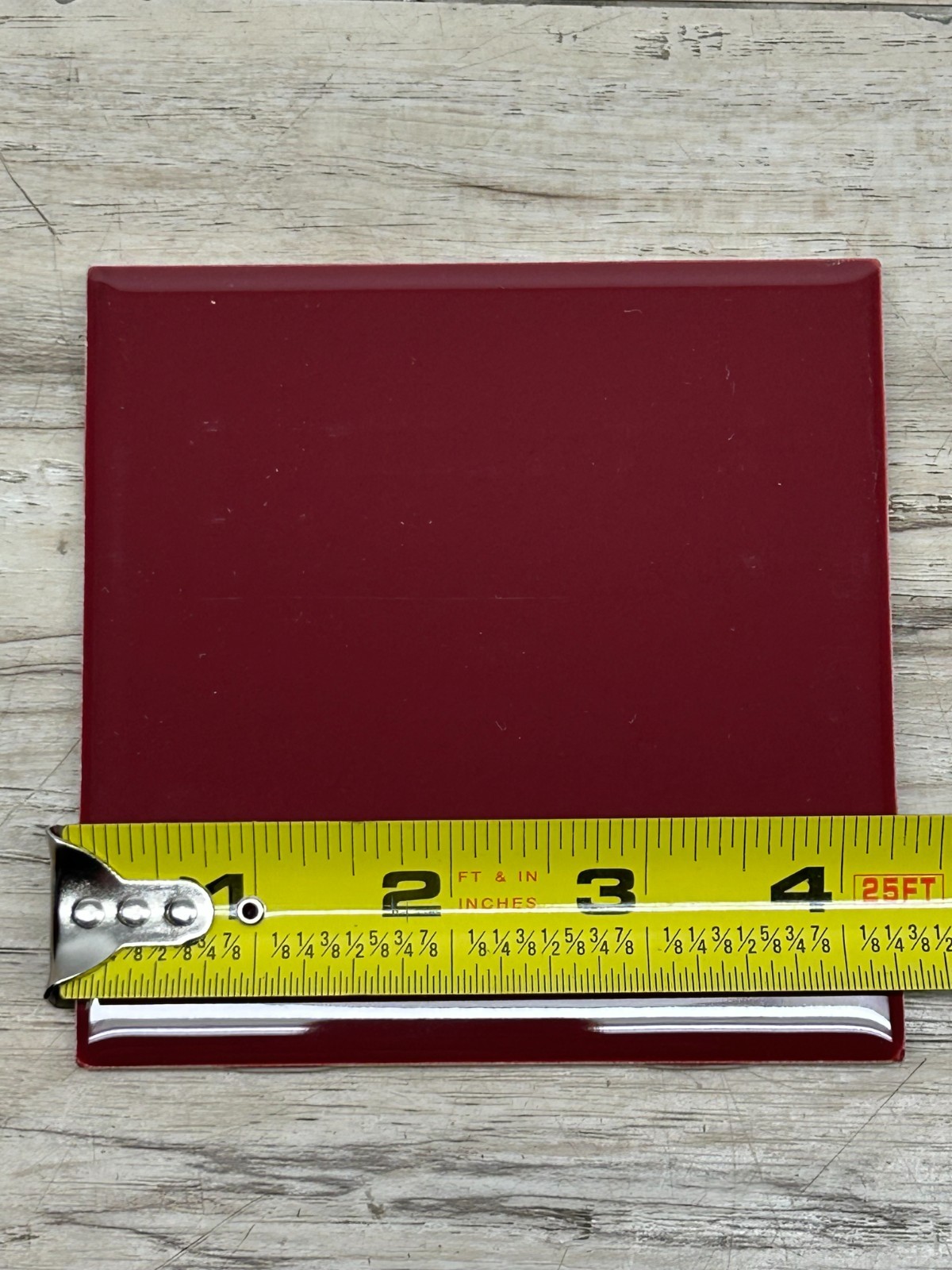 Vintage Lot Of 4 Ceramic Bath/Kitchen Wall Tiles 4.25 Inch Square Burgundy Red