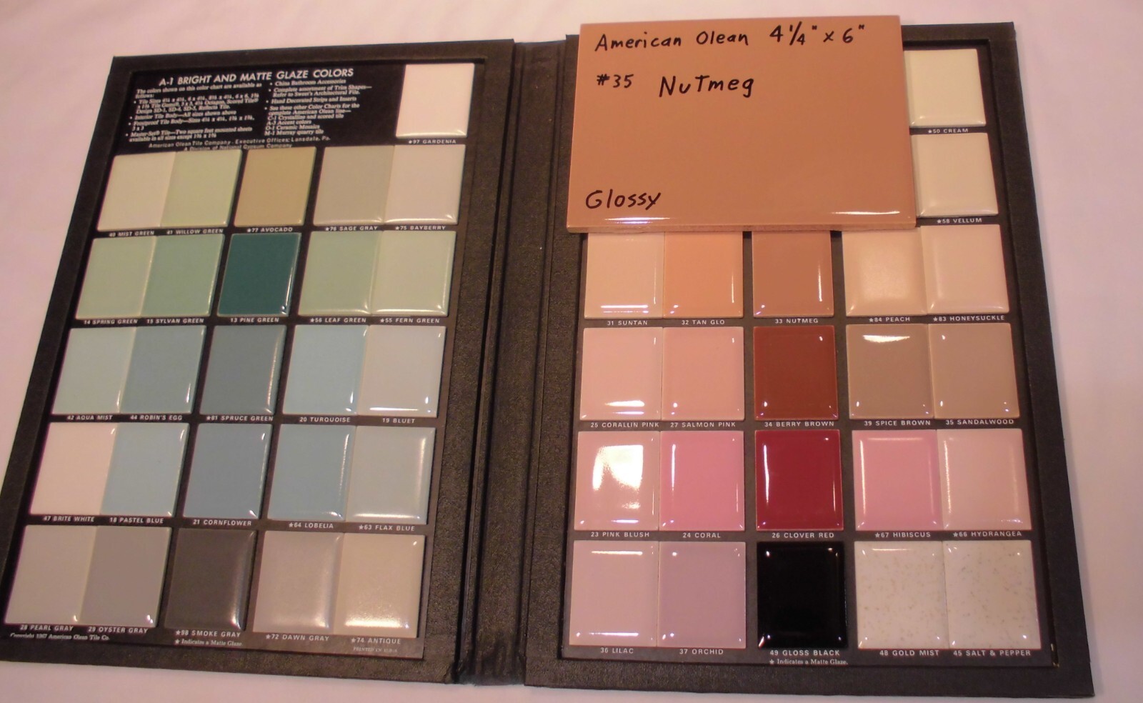 1 pc. *Nutmeg -Brown* Glossy Ceramic Tile #35 by American Olean 4-1/4″ X 6″ NOS