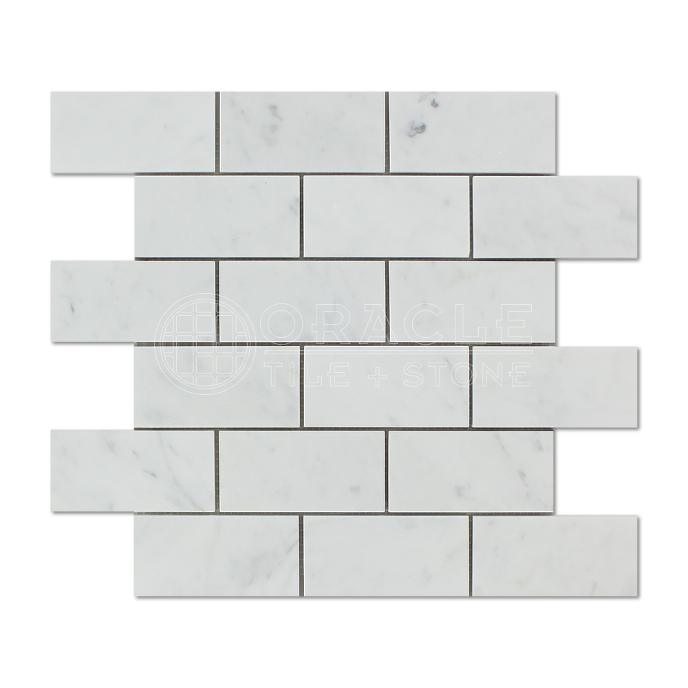 Carrara White Italian (Bianco Carrara) Marble 2″ X 4″ Brick Mosaic Tile