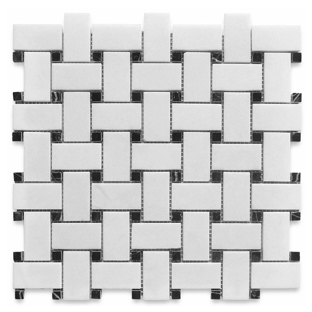 T651XH Thassos White Marble Basketweave Mosaic Vintage Bath Tile Honed 1×2″
