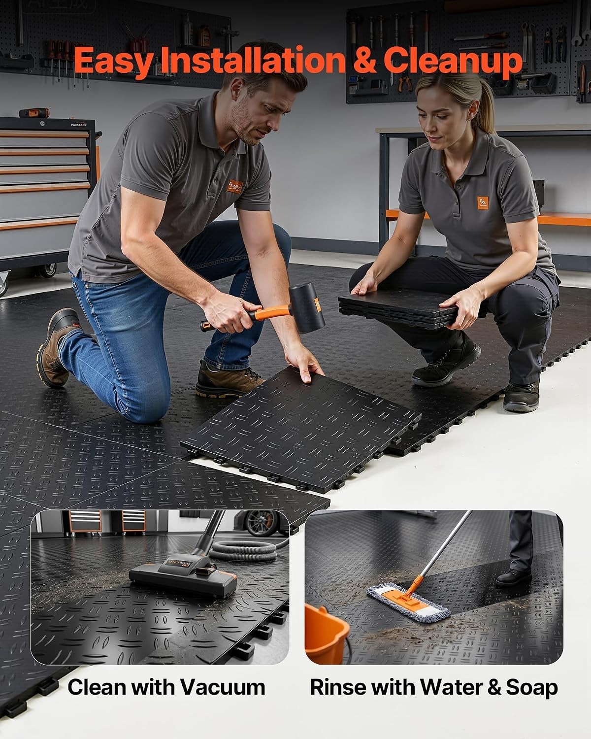 Versatile 12″x12″ Interlocking Floor Tiles for Garage & Repair Shop, 50 Pack