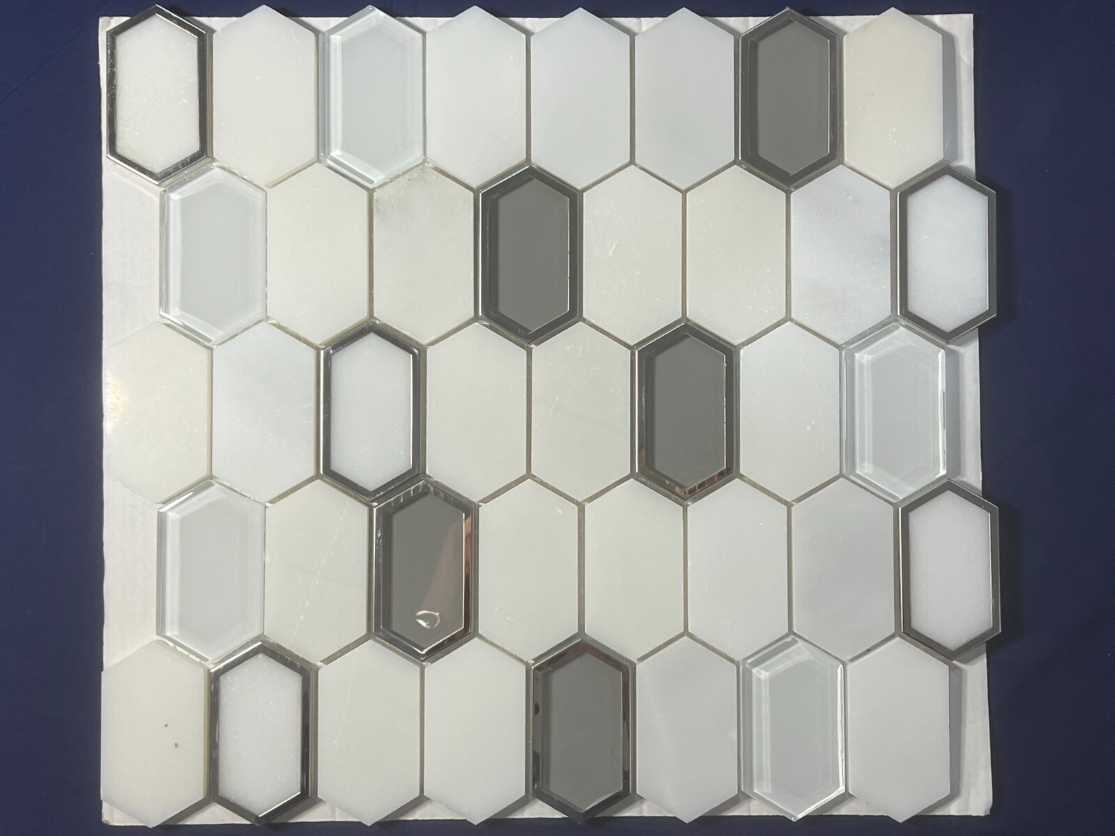 S12 White/Grey/Silver Marble Glass Hexagon Mosaic Tile Kitchen Bathroom Polished