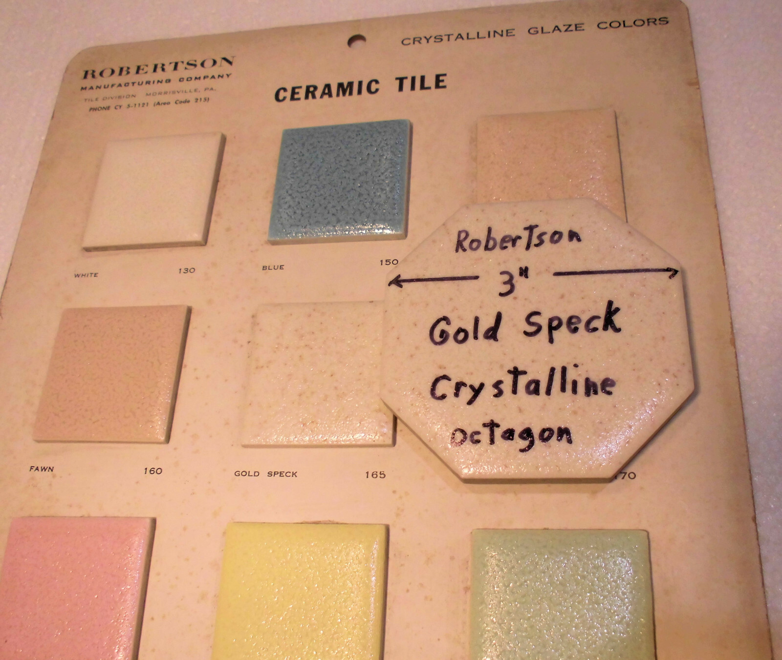 1 pc. Gold Speck – Dust; Octagon Ceramic Tile 3″ by Robertson, Crystalline: NOS