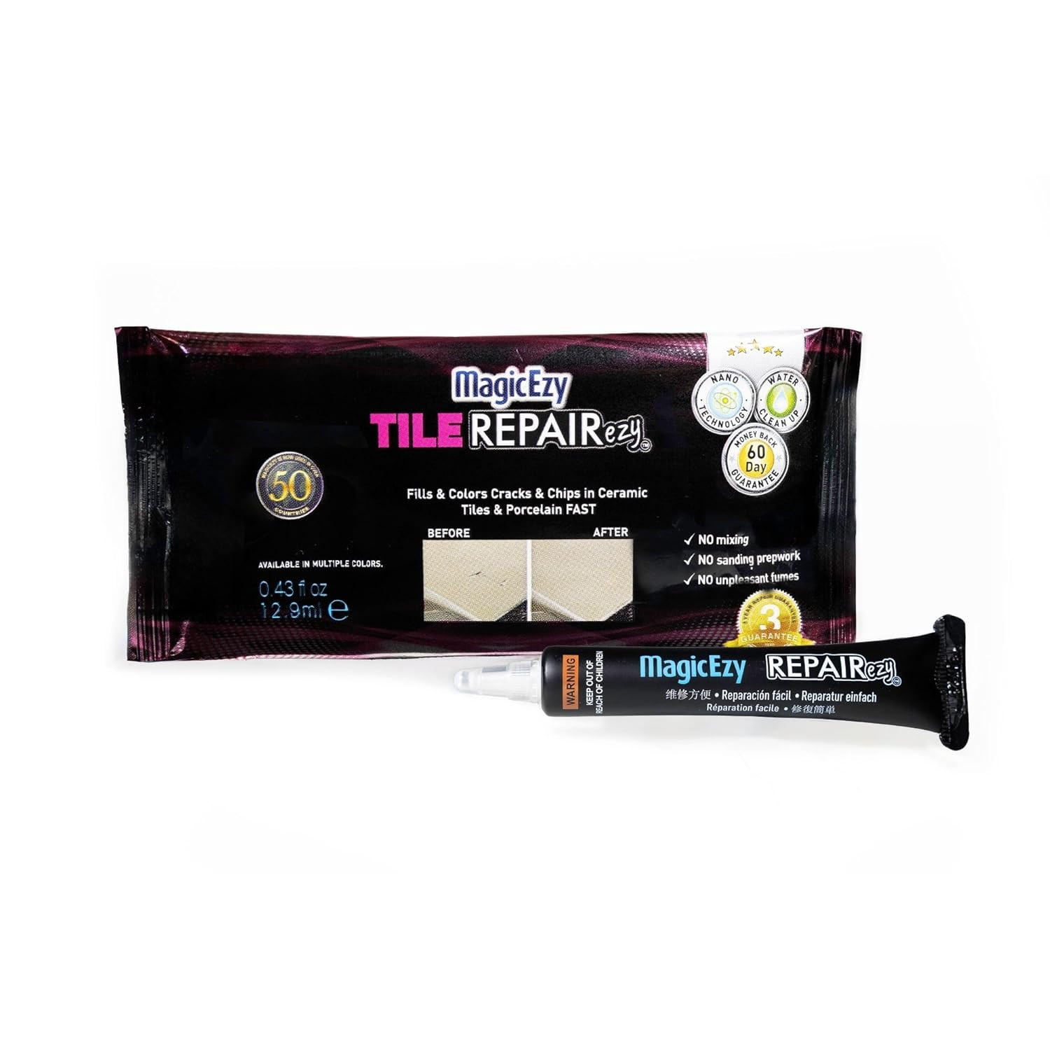 Tile Repairezy Tile Repair Kit (Honey Beige/White) – Crack and Chip Repair for F