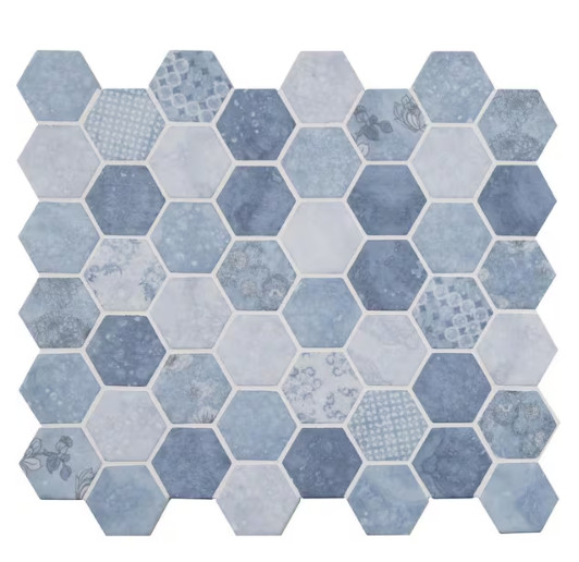 MSI Vista Azul Hexagon 11 in. x 13 in. x 6 mm Patterned Glass Mosaic 0.98 sqft