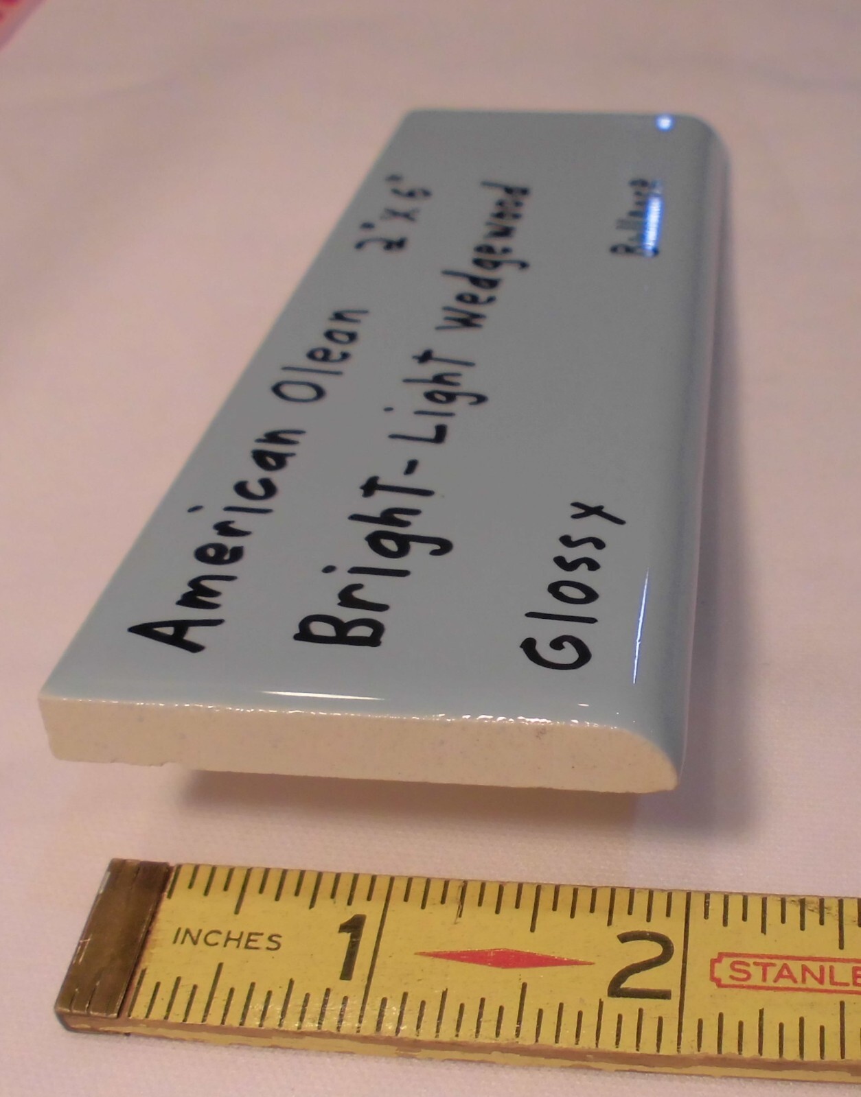 1 pc. Ceramic Bullnose Tile 2” X 6” Light Bright Wedgewood Blue: American Olean