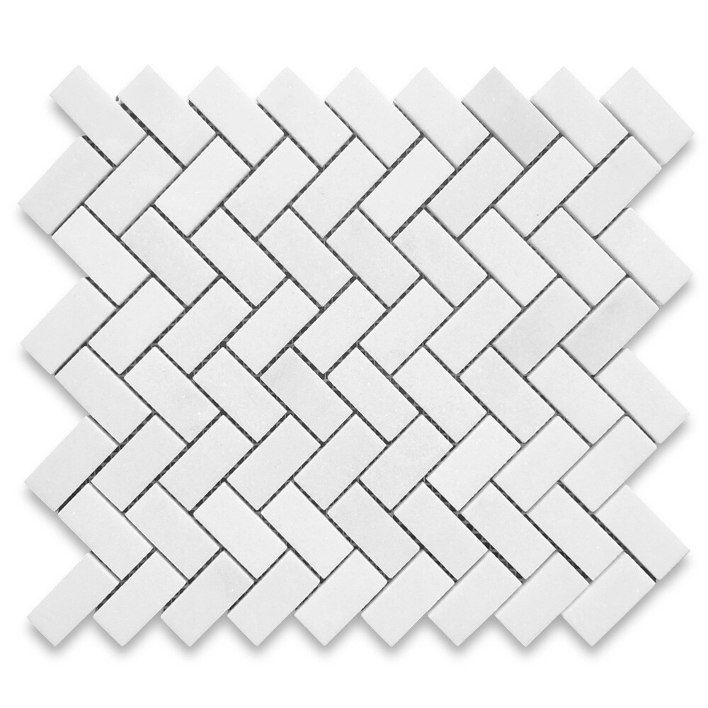 T71XP Thassos White Marble 1×2 Herringbone Mosaic Wall Floor Tile Polished