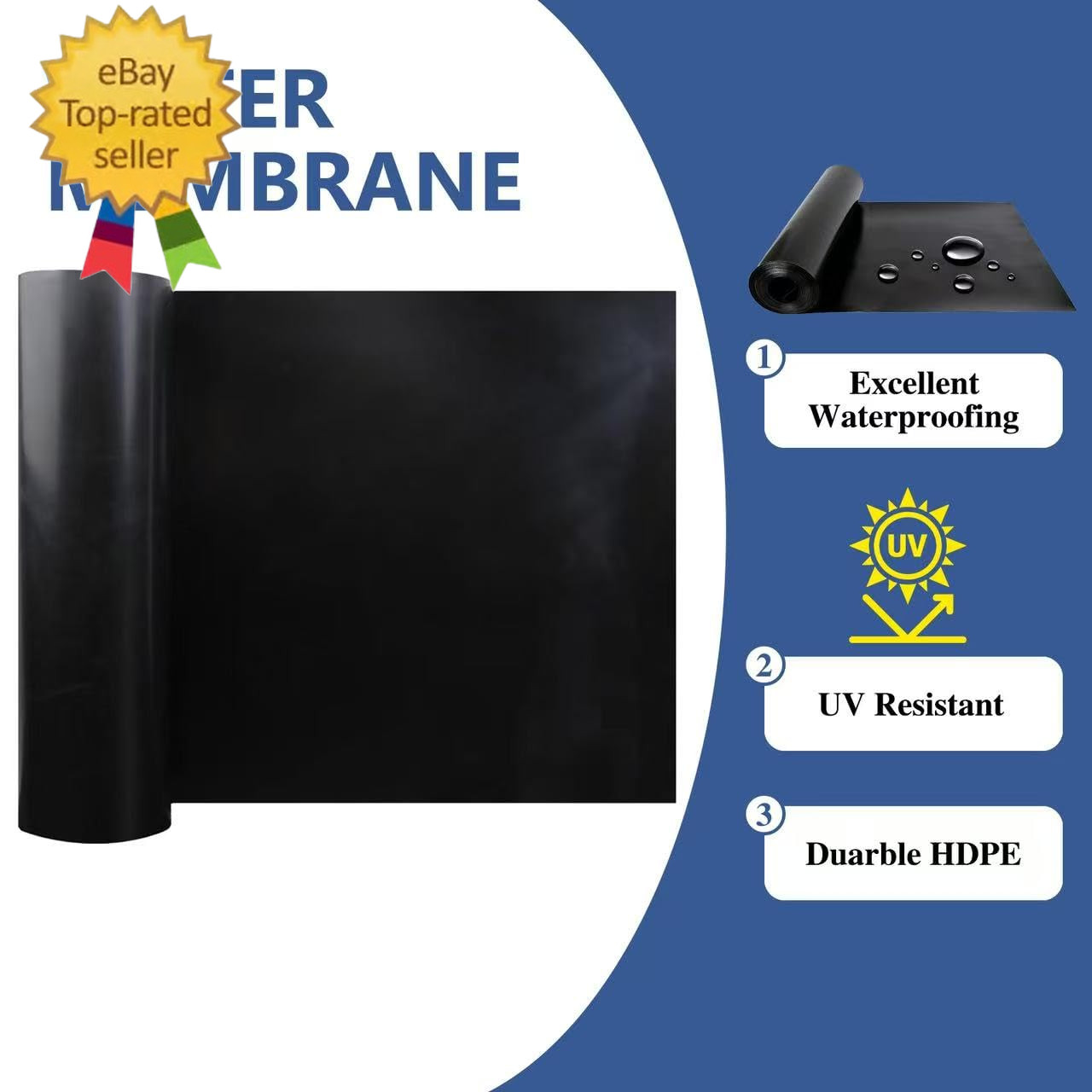 1PCS 50FT Black Waterprofing Membrane Black for under Deck Drainage System,HDPE
