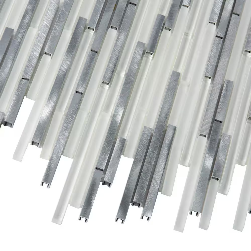 Waterfall Silver White Polished and Honed 11.8 In. X 11.8 In. Linear Glass and M