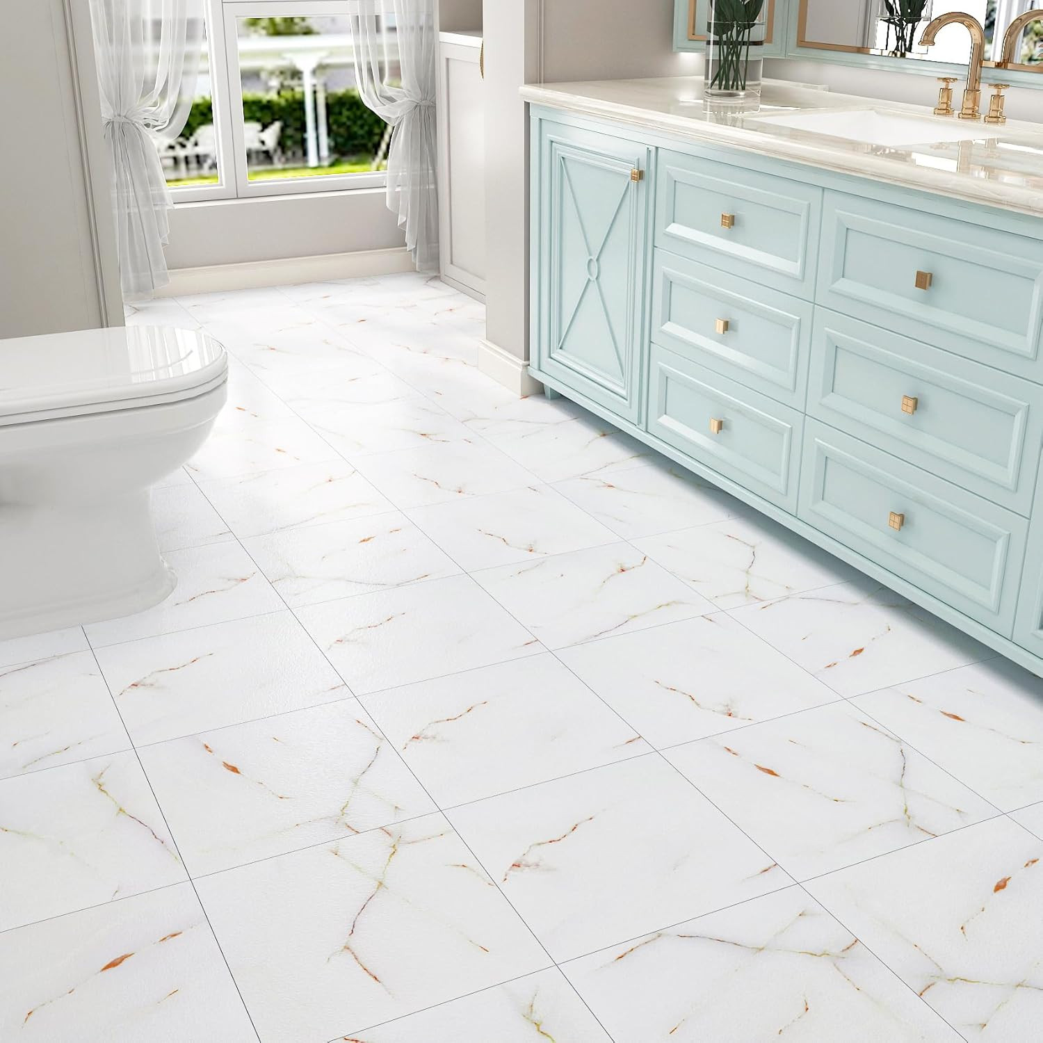 30 Pcs Peel and Stick Marble Look Vinyl Floor Tiles for Kitchen & Bathroom