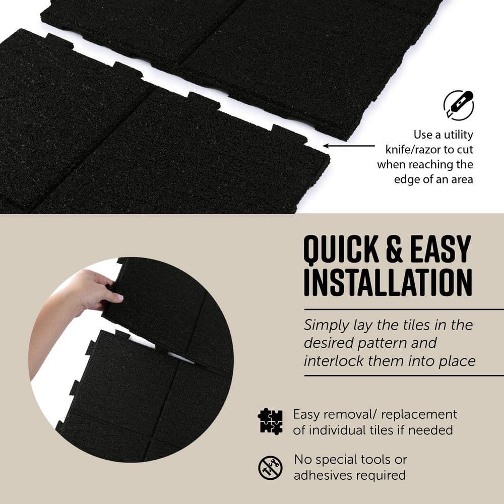 16 In. X 16 In. X 5/8 In. Black Cobblestone Smartloc Rubber Paver (9-Pack)