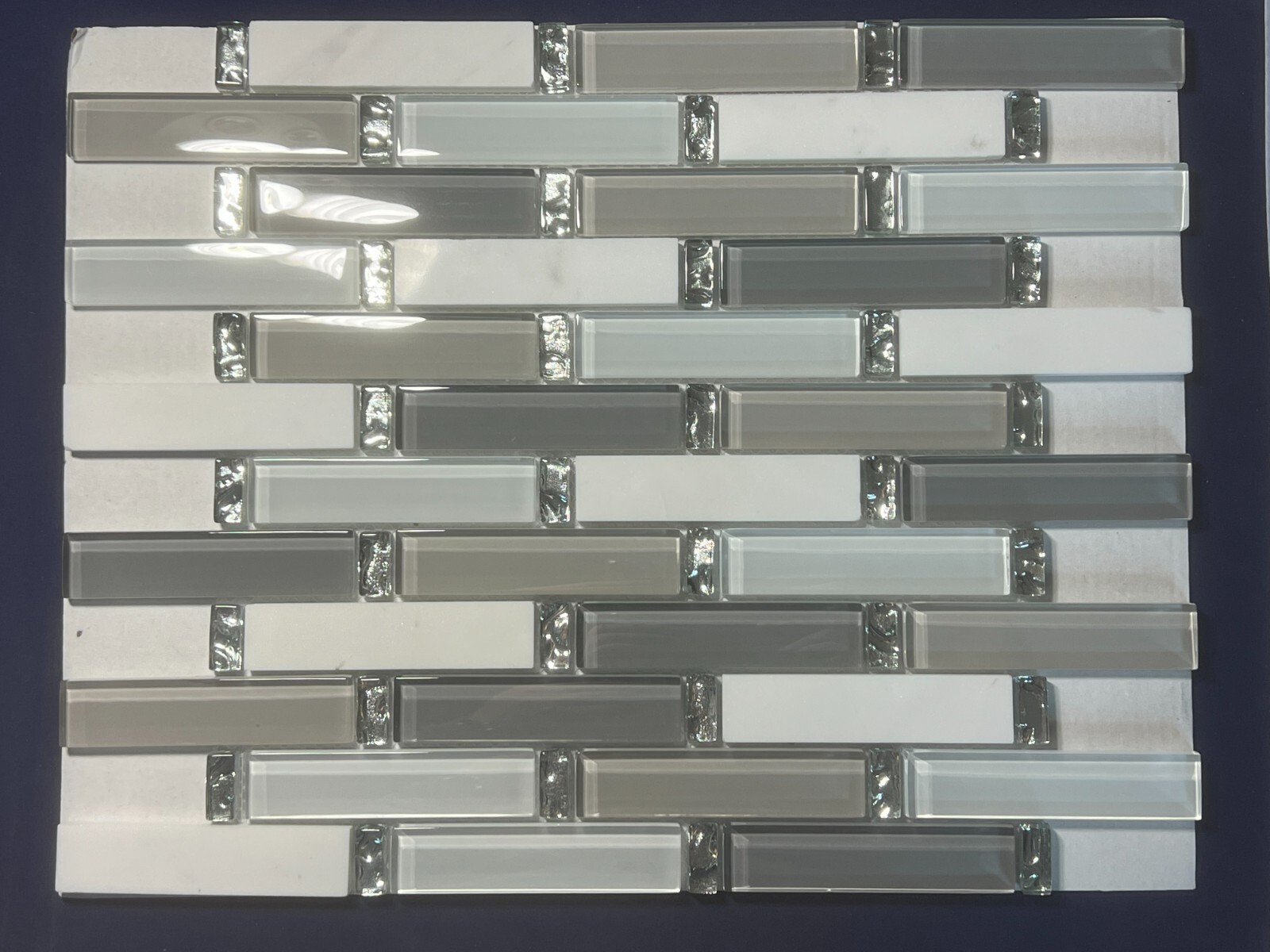 NY61 White/Gray Glass Marble Rectangle Mosaic Tile Kitchen Bathroom Backsplash