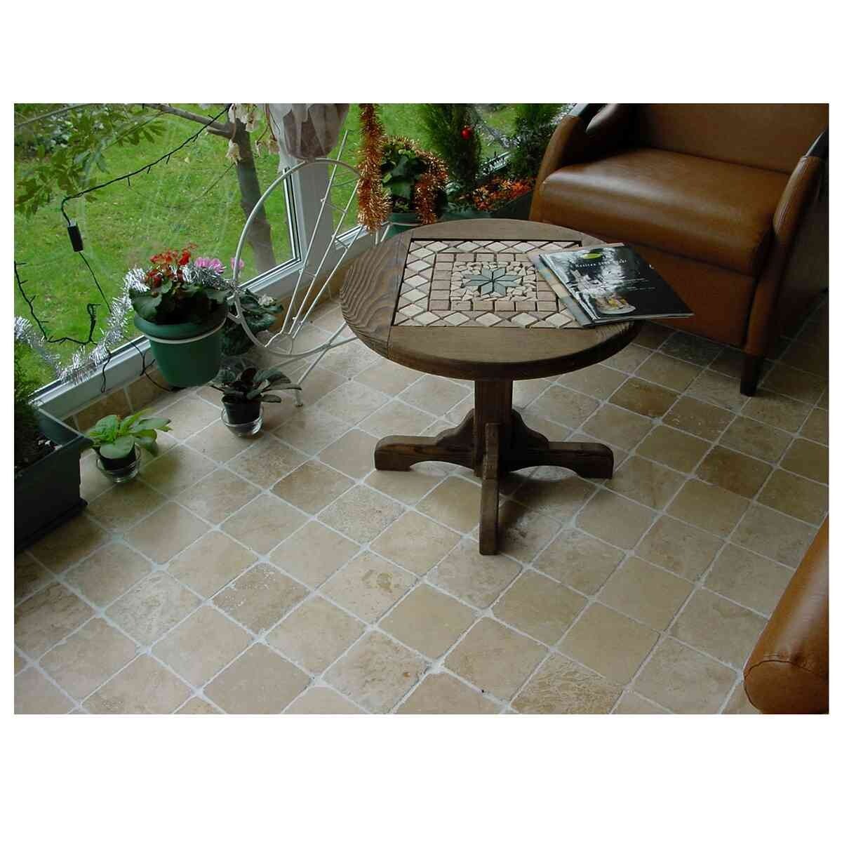 18″ x 18″ Travertine marble mesh mounted mosaic floor tabletop decor medallion