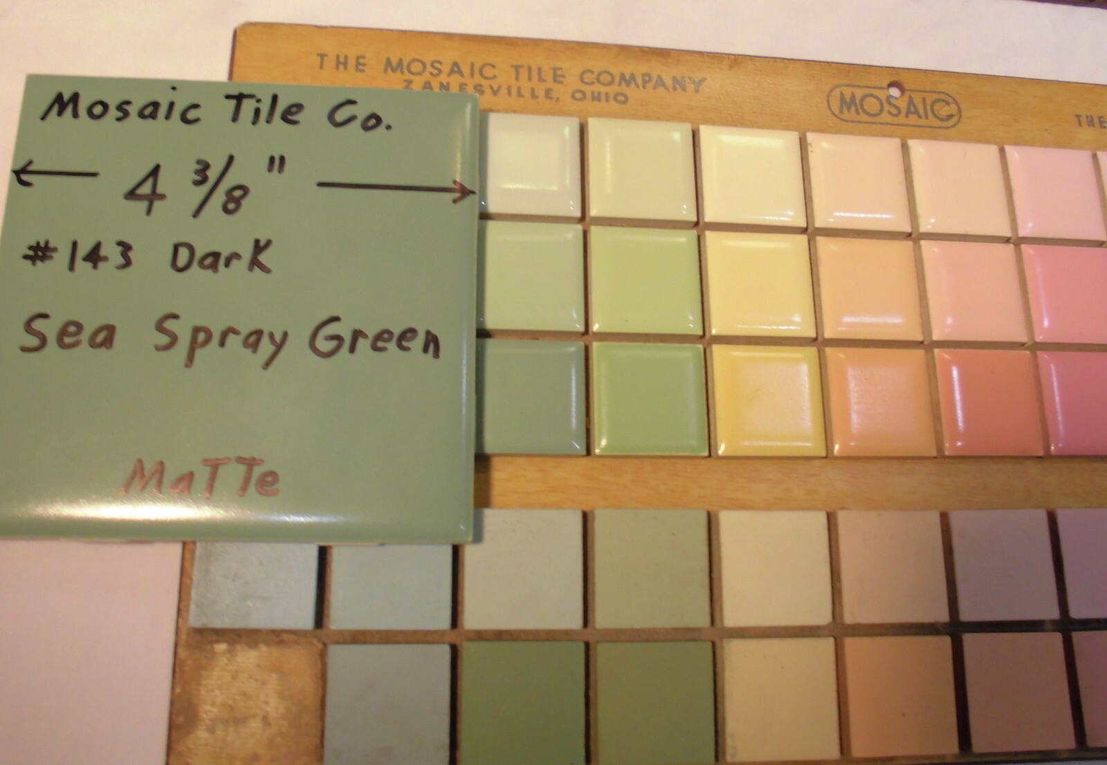 1 pc. *Dark Sea Spray Green* Matte Ceramic Tile 4-3/8″ by The Mosaic Co. “NOS”
