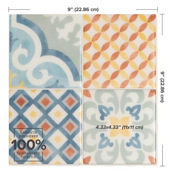Vintage Almada Peel and Stick Backsplash Tiles Colorful
