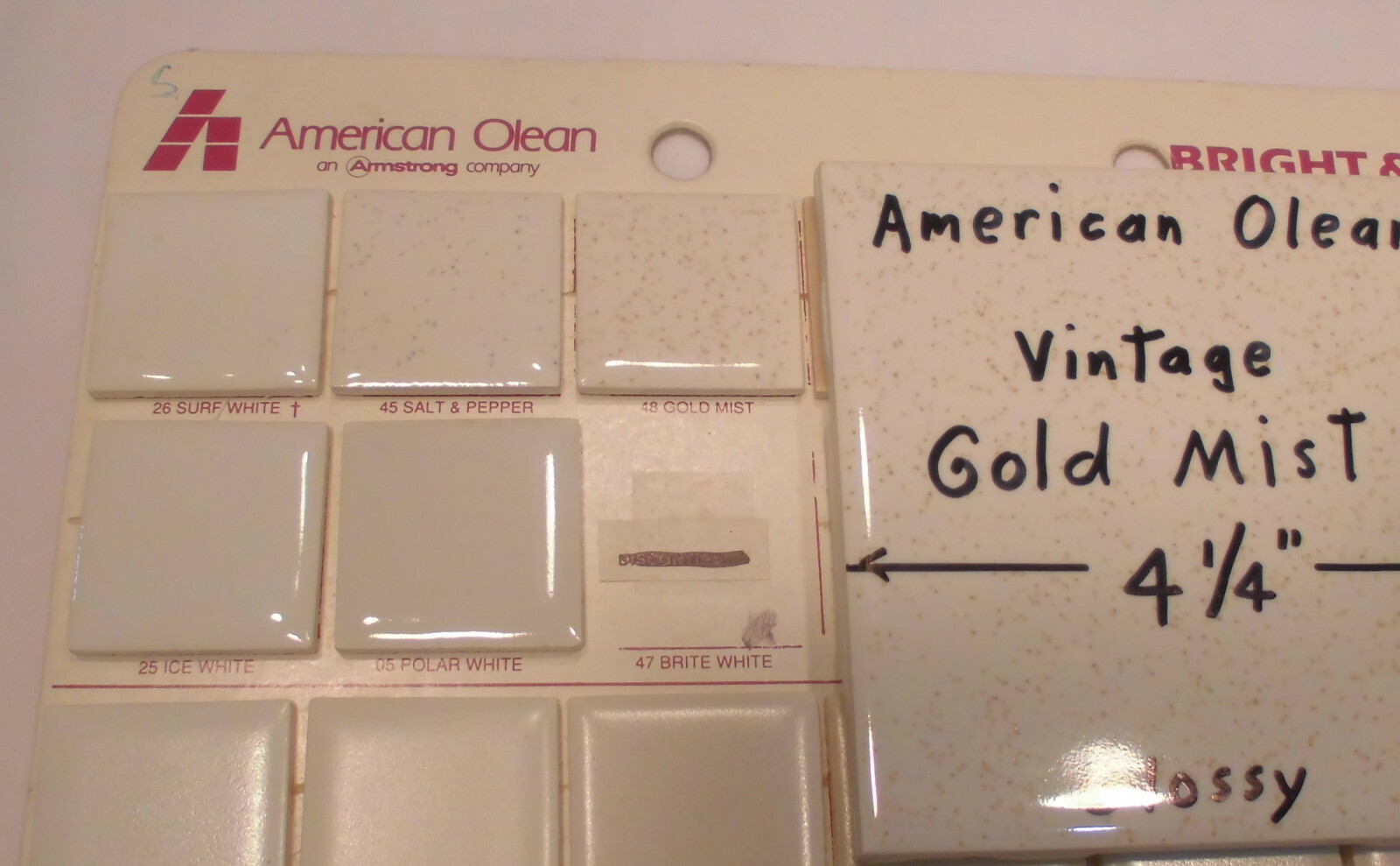 1 pc. Vintage *Gold Mist* Glossy Ceramic Tile #48 by American Olean 4-1/4″ NOS